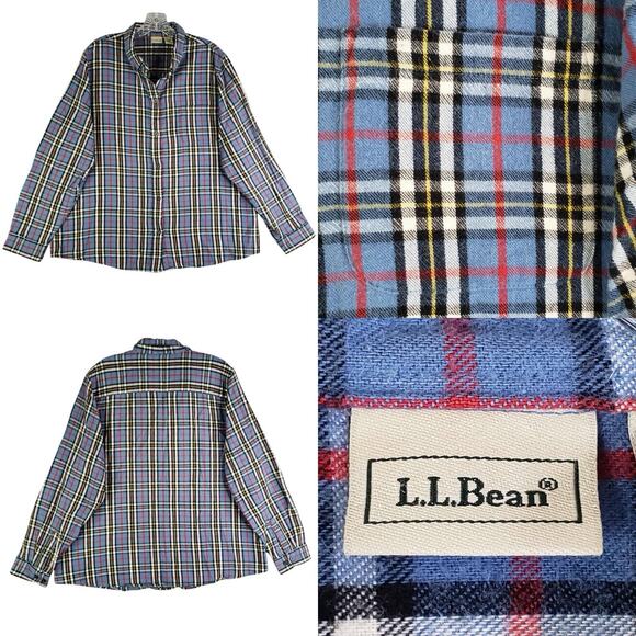 LL Bean Button Down Shirt Long Sleeve Women’s Size XL Blue Plaid Flannel - Picture 1 of 9